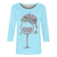 thumbnail image 4 of DeHolifer Women T-Shirts Red Wine Glass 3/4 Sleeve Christmas Pullover Xmas Santa Hat Graphic Blouse T-Shirts Tops Light Blue S, 4 of 4