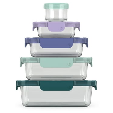 Ello Color Lock Glass Containers and Plastic Lids, 10 Piece Food Storage Containers, Set of 5