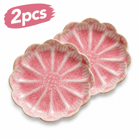 HUO Songmiao Leaf Shape Ceramic Ring Decorative Trinket Dish, 2 Pack, Pink