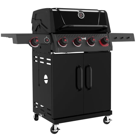 Feasto 4-Burner Propane Gas Grill with Side Sear Burner, 49500 BTU, 563 Sq.In., Cabinet Storage