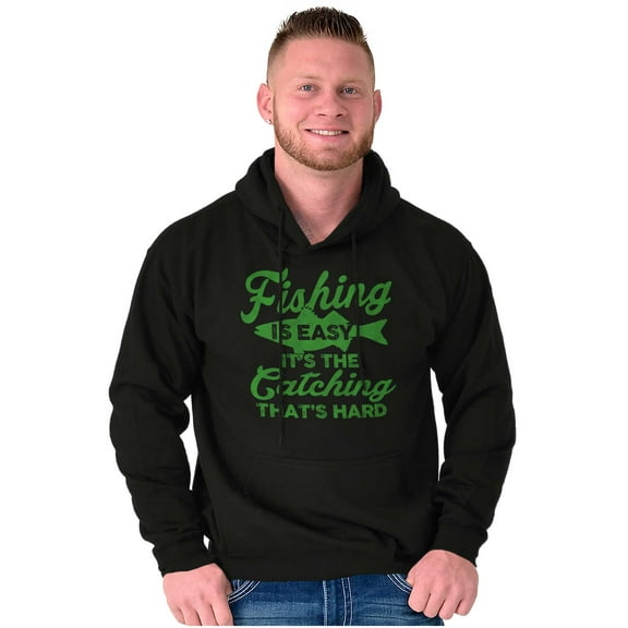 Angler Fishing Humor Easy Hard Catch Unisex Plus Fleece Graphic Hoodie Brisco Brands 2X