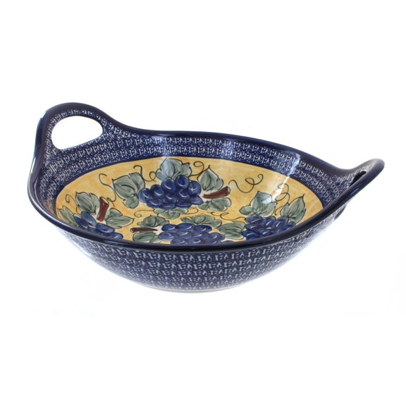 Blue Rose Polish Pottery Grapes Deep Bowl with Handles