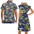 thumbnail image 5 of Garronmavis Coconut Tree Couple Matching Outfit Men's Short Sleeve Shirt Casual Beach Shirts and Womens Midi V-neck Dress A-Line Flowy Hawaiian Party Dresses Size 6XL, 5 of 7
