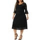 thumbnail image 4 of Vestido de encaje de talla grande para mujer Agnes Orinda, con escote en V, mangas 3/4, midi, estilo swing, para bodas y damas de honor, 2X, negro, 4 of 6