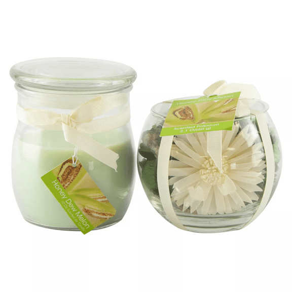 Fragrant Delights Honeydew Melon Scented 10 oz. Jar Candle and Potpourri Set