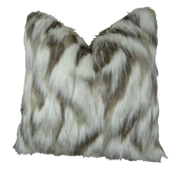 Plutus Tibet Faux Fox Handmade Double Sided Throw Pillow - Ivory & Beige - 12 x 20 in.