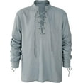 thumbnail image 3 of Chemise en Lin à Manches Longues pour Hommes Lacée Col en V Viking Médiéval Pirate Haut, 3 of 6