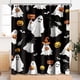 thumbnail image 5 of Cortina de ducha de tela con forma de fantasma de Halloween, con dibujos animados divertidos y espeluznantes, calaveras, para niños en blanco y negro, para fiestas navideñas, con ganchos, 5 of 5