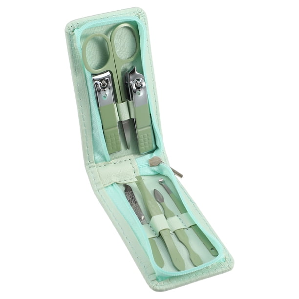 Juego de cortaúñas 7 EN 1 para manicura con bolsa con cremallera acero inoxidable verde