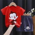 thumbnail image 2 of kpoplk Toddler Boy Race Track Print Summer Outfit Short Sleeve Tee Elastic Waist Shorts Clothes Red,18-24 M, 2 of 9