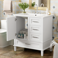thumbnail image 3 of 30-inch Modern Bathroom Vanity with Sink, Soft Closing Door and 3 Drawers Storage Cabinet, Solid Wood Frame for Small Space Bathroom Remodel, White, 3 of 16