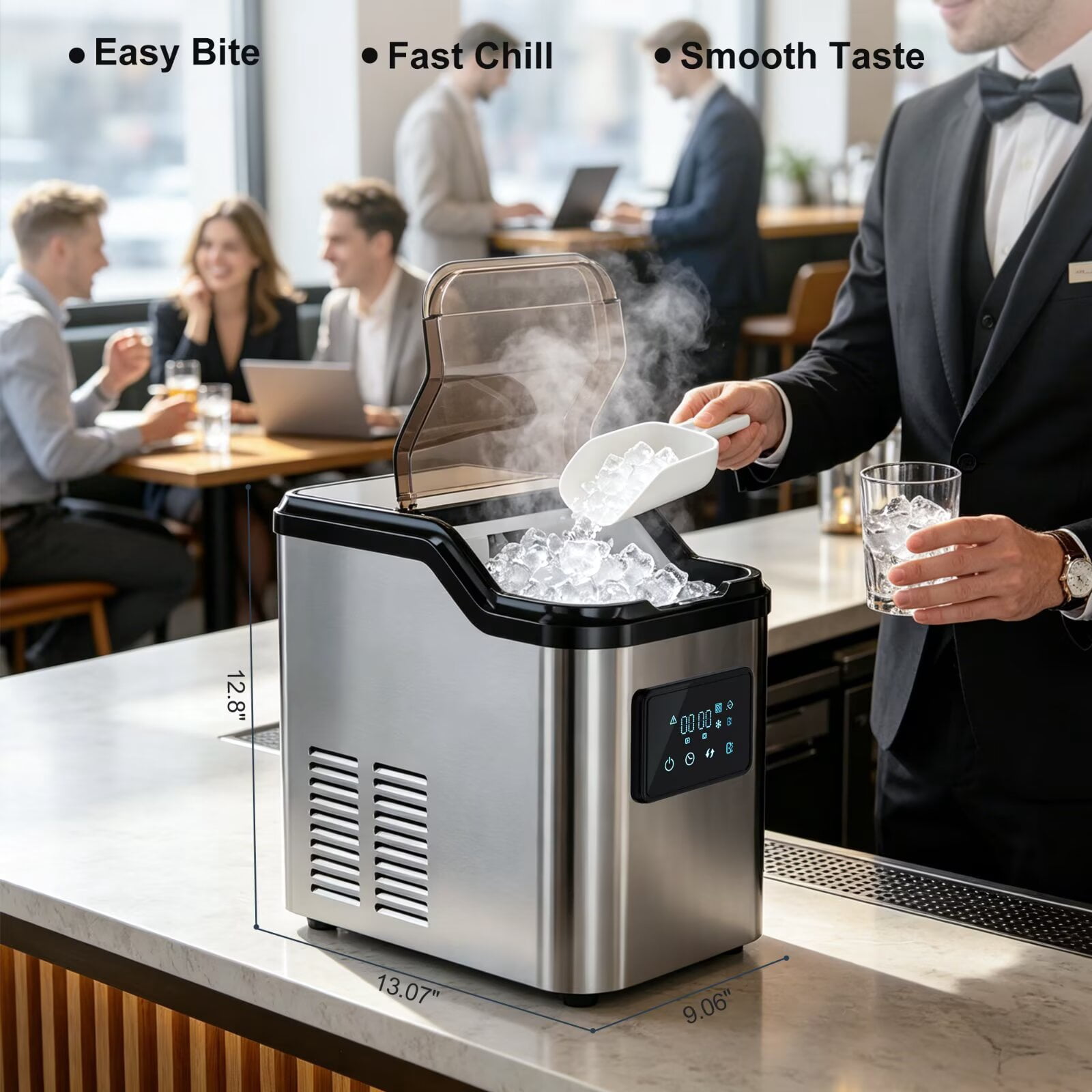 Nugget Ice Makers Countertop, 45lbs/Day Portable Pebble Ice Machine with Crushed Ice, Self-Cleaning, Pellet Ice Makers with Chewable Sonic Ice for Home, Kitchen, Camping, RV, Office