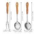 thumbnail image 4 of 5 utensilios de cocina: cucharas, cucharones y tenedores de acero inoxidable con mango de bambú. Antiadherentes y resistentes al calor para acampar en casa., 4 of 5