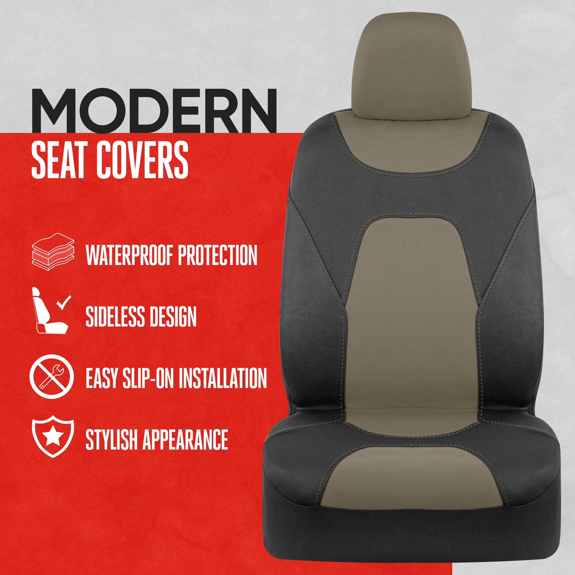 Motor Trend NeoCloth Waterproof Car Seat Covers Front & Rear Full Set, Beige - Universal Fit for Car Truck Van SUV