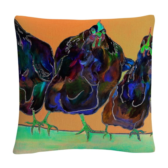 Color Series Four Clucks Green' Animals Pets Painting Bold By Pat Saunders-White 16 X 16 Decorative Throw Pillow
