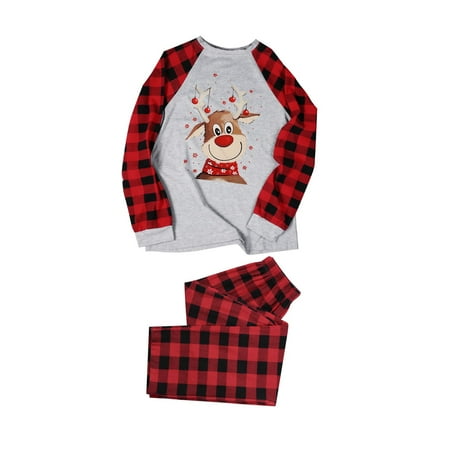 

Sanfanil Matching Family Pajamas Sets Christmas Plaid Cute Pattern Printed Long Sleeve Tee And Bottom Loungewear (Mom)