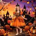 thumbnail image 2 of Mnyotv Girls Dress Bubble Sleeve Skirt Dresses with Pumpkin Buckets and Witch Hats Halloween Outfits for Girls Size 7-8Y, 2 of 7