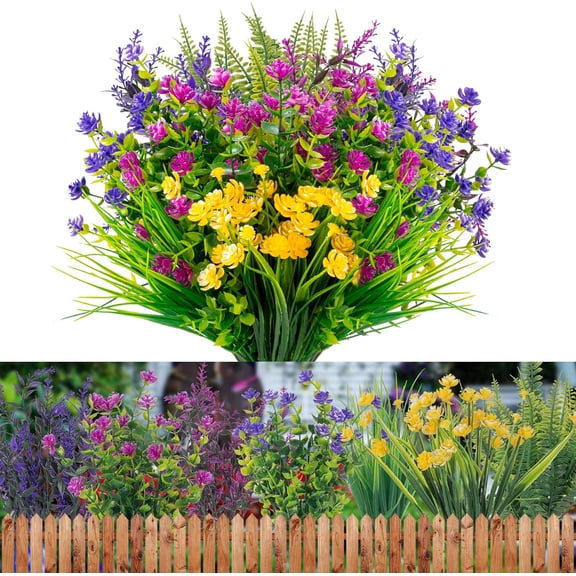 Artificial Flowers Outdoor No Fade UV Resistant Fake Plastic Flowers Faux Plants for Garden Patio Porch Window Box Home Wedding Farmhouse Hanging Décor