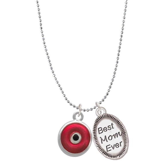 Delight Jewelry Silvertone Red Evil Eye Good Luck Best Mom Ever Charm Necklace