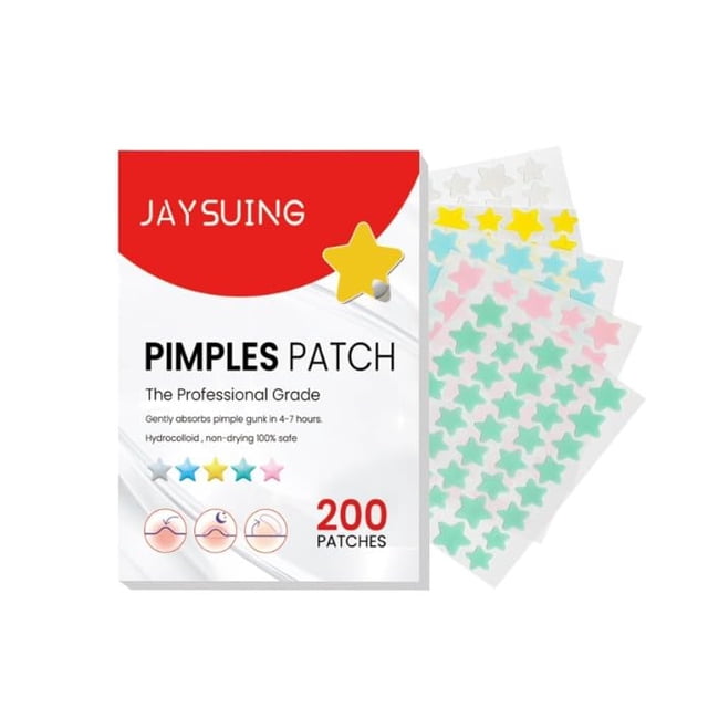Jowxsx 1 paquete de 200 parches parches para espinillas parches hidrocoloides para acné en forma de estrella parches absorbentes pegatinas para cubrir manchas para el cuidado de la piel del rostro tir