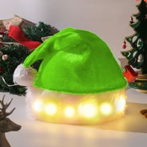 Glowing Santa Hat, Adult Unisex Christmas Holiday Hat, Green Velvet Classic Santa Hat with White Trim for Parties & Costumes