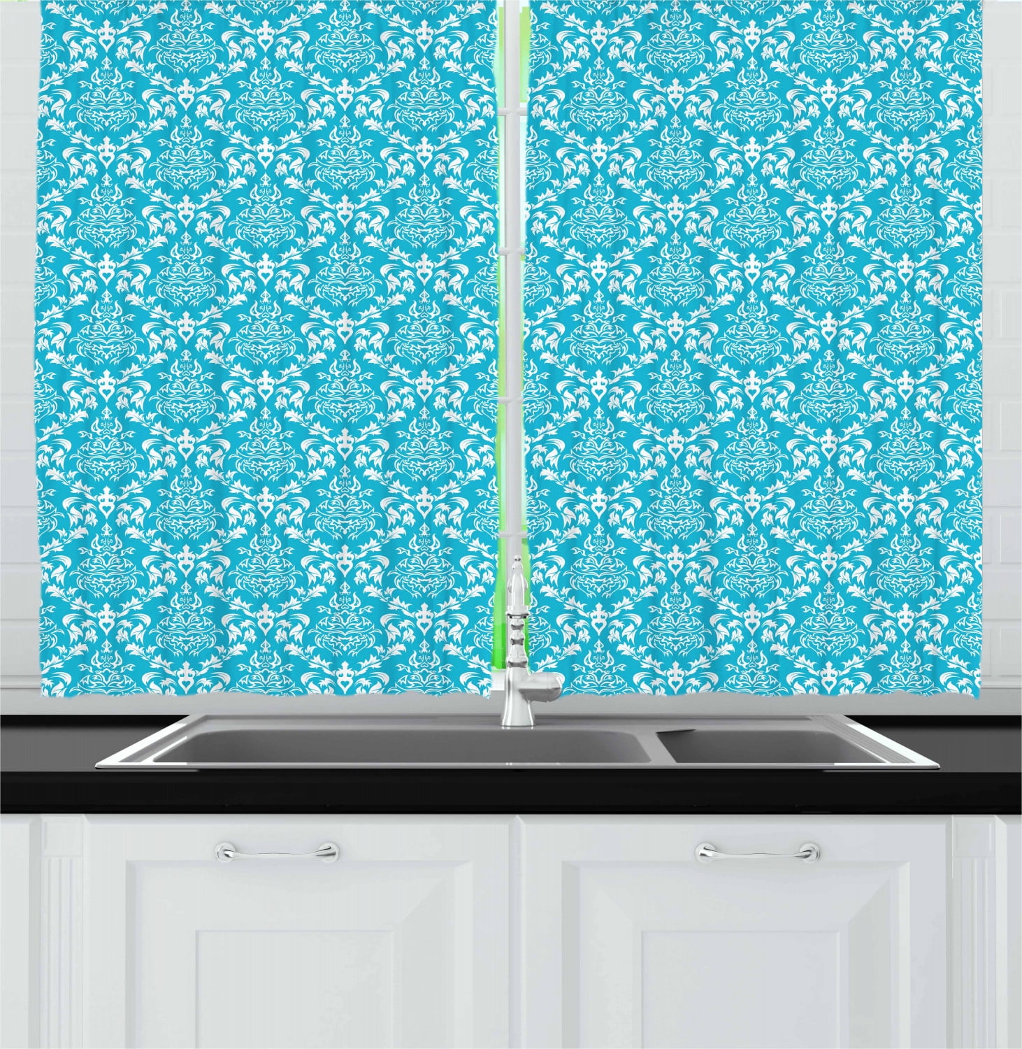 Blue and White Curtains 2 Panels Set, Pattern with Antique Damask ...