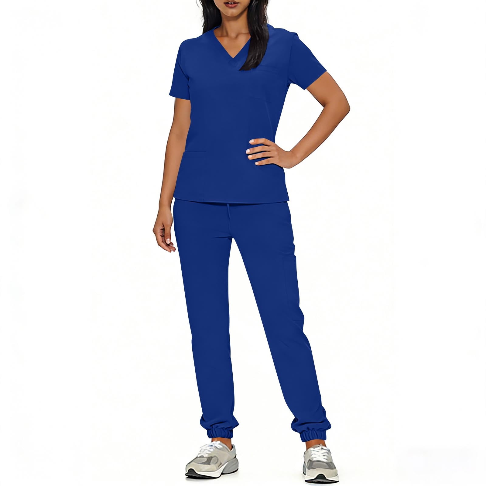 Womens Stretch V-Neck Jogger Scrubs Set Medical Nursing Tops with Pocket Pants