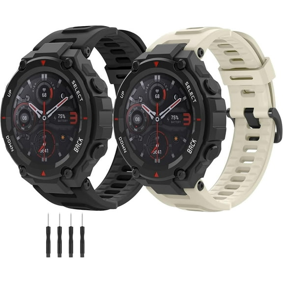 MYKOMI 2 Pack Waterproof Bands Compatible with Amazfit T-Rex Pro Watch Bands, Soft Silicone Replacement Band for Amazfit T-Rex/T-Rex Pro Smartwatch