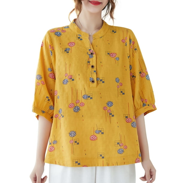 Blusa suelta de mujer Camisetas vintage estampadas de media manga CACAGOO Jerseys de mujer