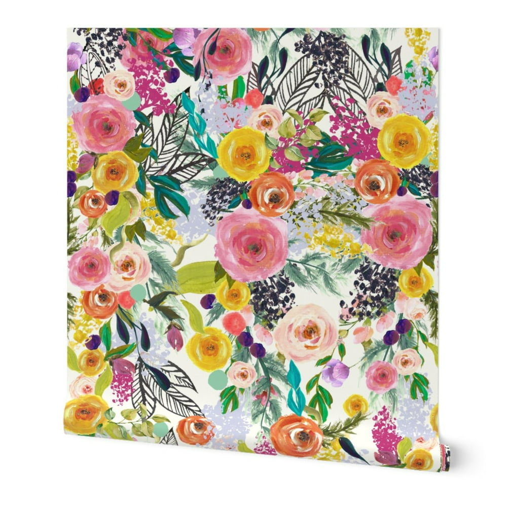 Wallpaper Roll Rainbow Floral Blooms Garden Colorful Bold Spring 24in x