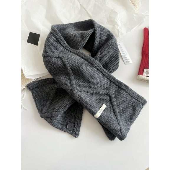 Multi-Functional Button Scarf & Snood - 100% Pure Wool Double-Sided Diamond Jacquard
