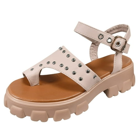 

Ladies Solid Color Leather Cover Toe Buckle Platform Sandals