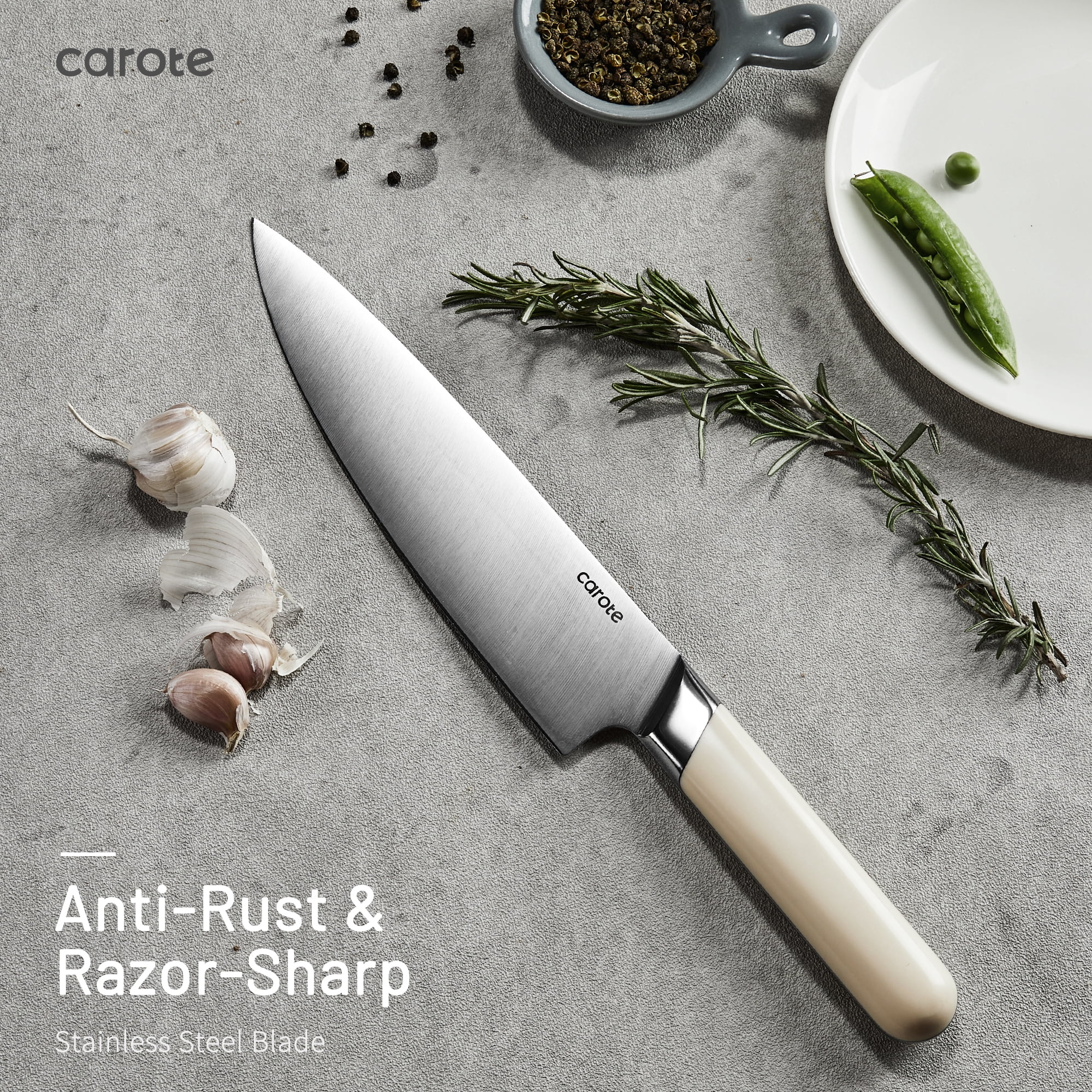 Carote 8PCS Kitchen Knife Block Set, Razor-Sharp Blade, Essential Set with Block, Dishwasher Safe