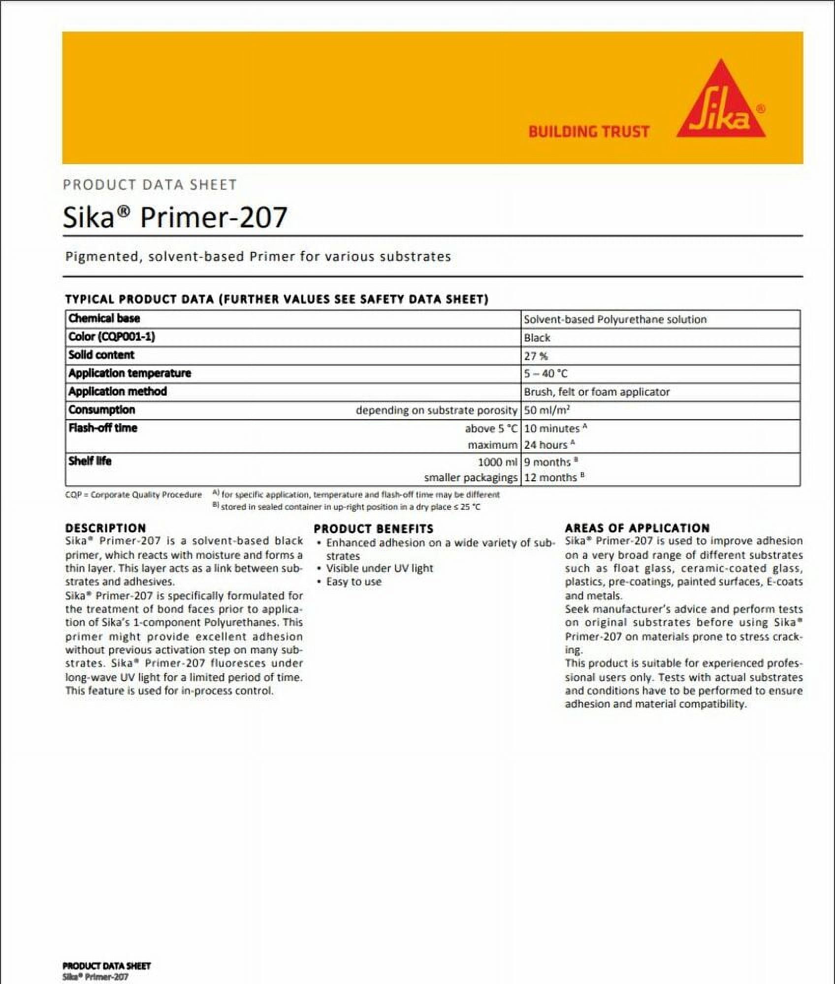 Sika P2G Auto Glass Urethane Adhesive – 2 Tubes + 207 Primer Stick – Windshield Bonding