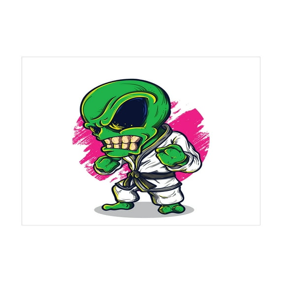 Ambesonne Outer Space Jigsaw Puzzle, Angry Alien Karate Art, Heirloom-Quality Fun Activity for Family Durable Cardboard, 1000 pcs, Green Pink