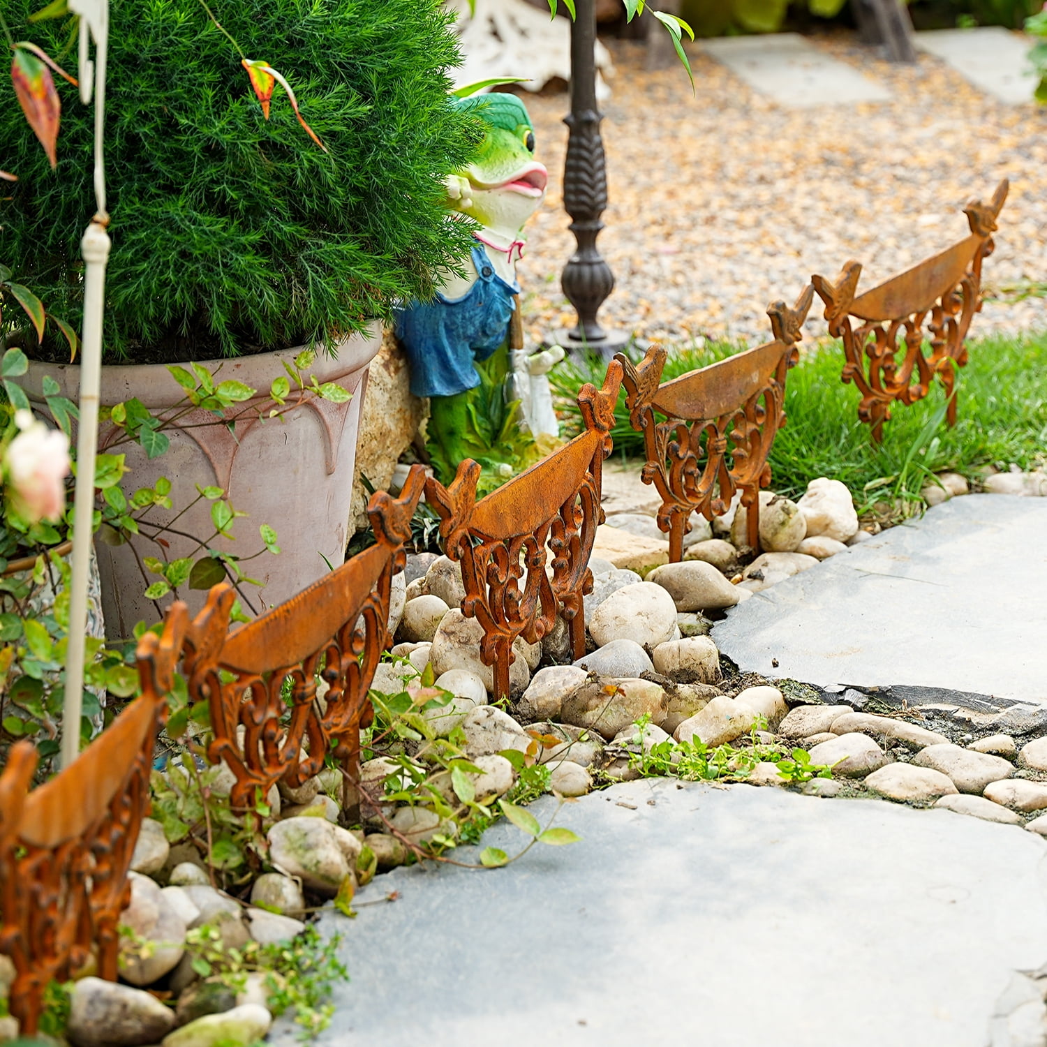 Sungmor 9.9 x 11.8 Inch Rustic Brown Cast Iron Garden Border Edging, 4 Count
