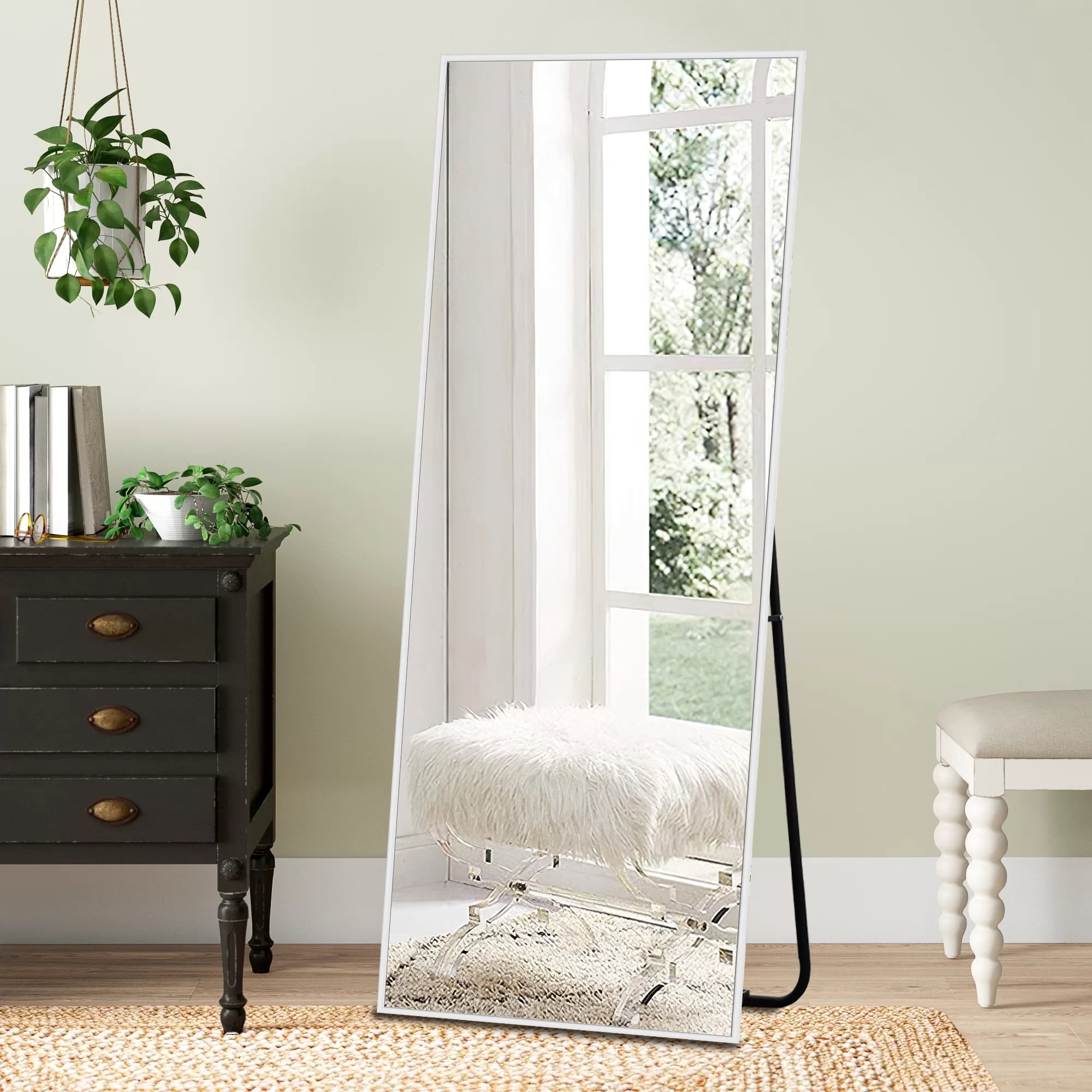 55"x20" Full Length Mirror with Stand Rectangle Floor Mirror Elegant White