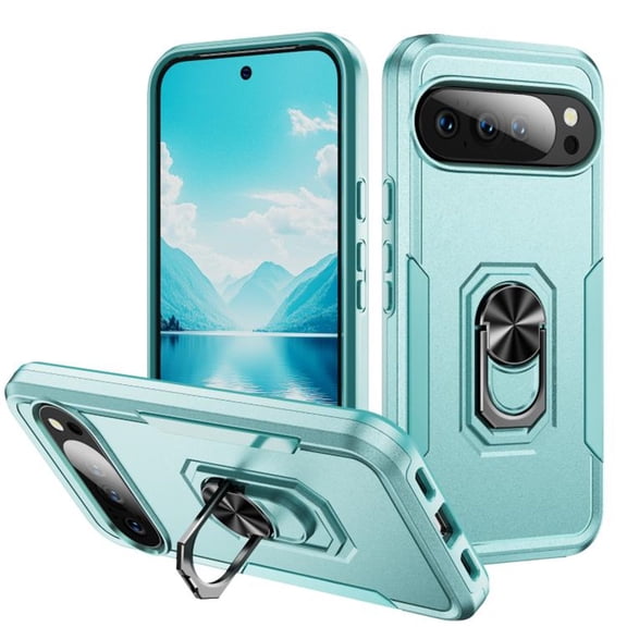 For Google Pixel 10 / Pixel 10 Pro Case With 360° Rotation Metal Ring Holder【Magnetic Car Mount】Shockproof Rugged Full Body Protection Heavy Duty Dust/Drop Proof Cover Case,Green
