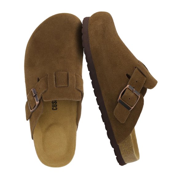 Cushionaire Hana Genuine Leather Clogs for Women | Classic Suede Slip on Clogs with Comfort Cushioned Insole and Cork Outsole | Closed Toe Mules Design for Everyday Wear