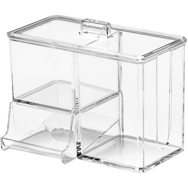 Soporte para hisopos de algodón Soporte para bolas de algodón Recipiente para hisopos con tapa 4 rejillas y soporte para bolas de algodón Caja de hisopos de maquillaje Estuche de almacenamiento de co JAMW Sencillez