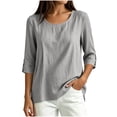 thumbnail image 2 of Shirts for Women Summer 100% Cotton Round Neck Fashion 3/4 Sleeve Pullover Top, 2 of 8
