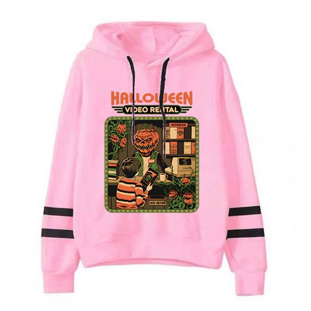 Sudadera con capucha de manga larga para mujer, ropa de gran tamaño con capucha de alquiler de vídeo de Halloween, Otoño e Invierno