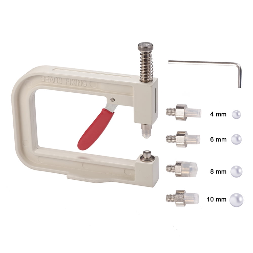 1Box Manual Round Pearl Fixing Machine DIY Handmade No Hole Pearl Setting Machine for Garments Clothes Decoration Floral White 15x16.5x2cm