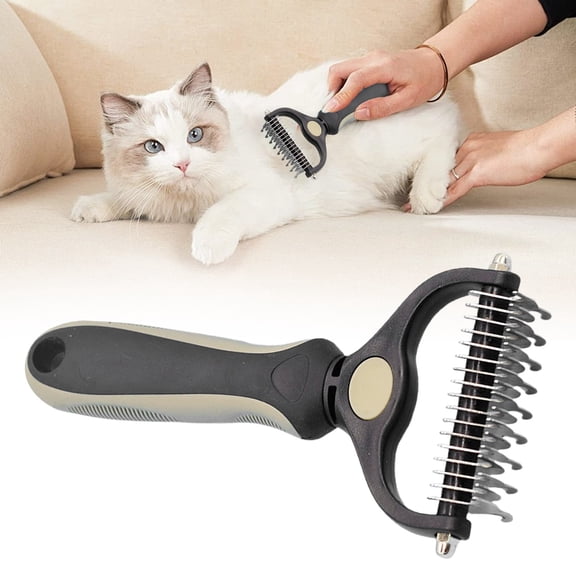 Double Sided Pet Undercoat Dematting Rake, Long Haired Dog Cat Matted Fur Remover Comb, Ergonomic Non-slip Handle Pet Grooming Tool, Pet Knot Tangled Hair Deshedding Brush