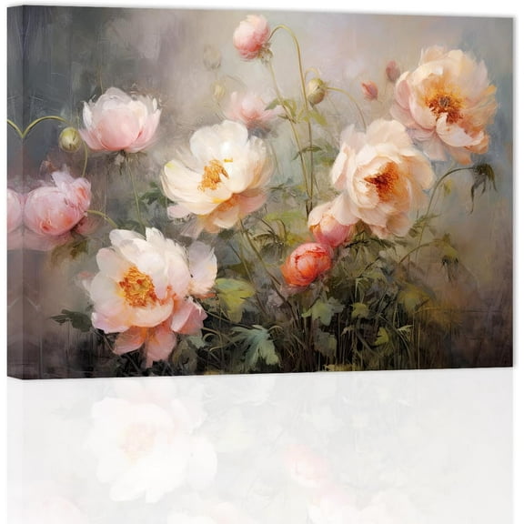 ZHONGYUTONG Flower Canvas Wall Art Abstract Pink Floral Painting Prints Elegant Blooming Botanical Pictures Vintage Artwork Home Decor Framed (12.00" x 18.00")