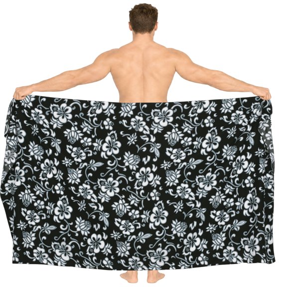 HAPPY BAY Men's Pareo Swim Trunk Surfing Sarong Long Beach Wrap One Size Midnight, All Over Floral Summer Vacation Aloha