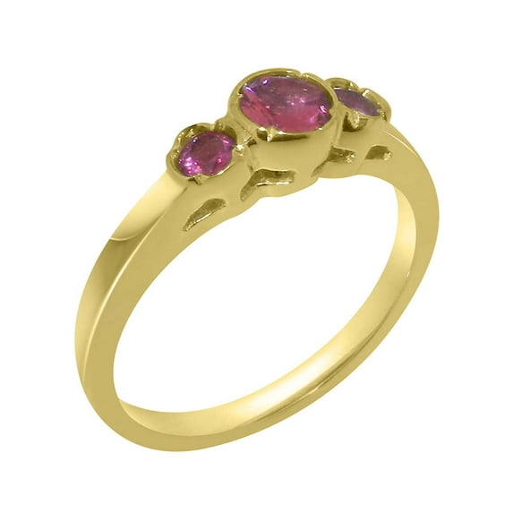 LBG British Made 10k Yellow Gold Real Genuine Pink Tourmaline Womens Promise Ring - 33 size options - Size 5.75