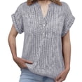 thumbnail image 5 of T Shirts for Women V Neck Casual Brushed Strip V Neck Bat Short Sleeved T Shirt, 5 of 5