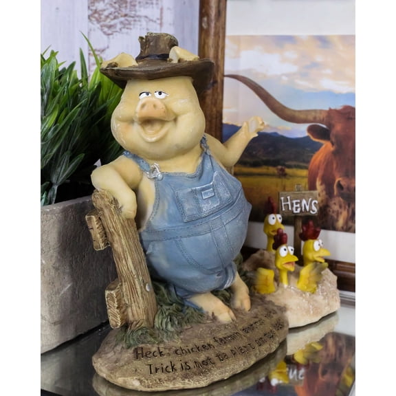 Chicken Farming Is Easy Comical Pig Holding Shovel With Buried Hens Figurine