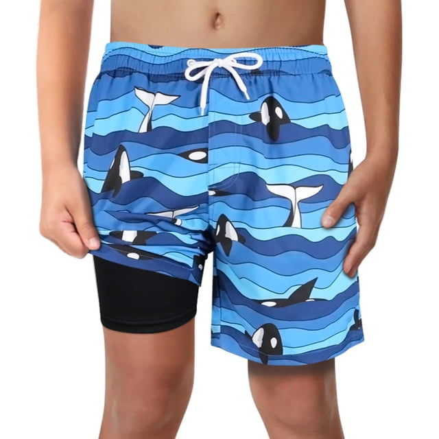 Bañador LUCOWEE para niños, diseño de ballena azul, antirozaduras, UPF 50+, tallas 7-8